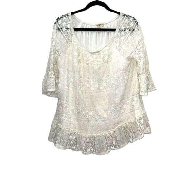 Style & Co Womens 1X Lace Top With Bell Sleeves Off-White - Picture 1 of 9